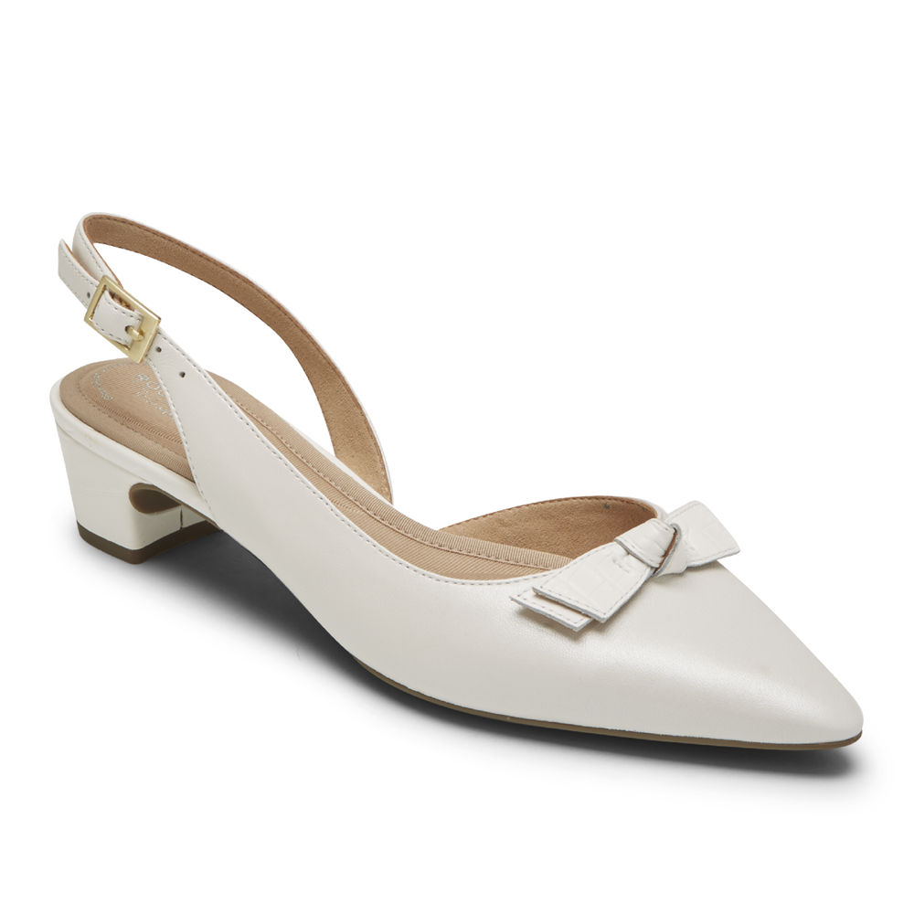 Zapatos De Tacones Rockport Mujer Mexico - Total Motion Gracie Bow Slingback Blancos - BYHGT4067